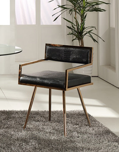  30' Black Leatherette And Rosegold Stainless Steel Dining Chair By Homeroots 