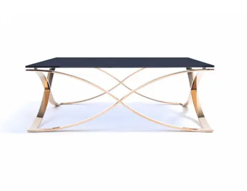  14' Smoked Glass and Rosegold Stainless Steel Coffee Table By Homeroots 