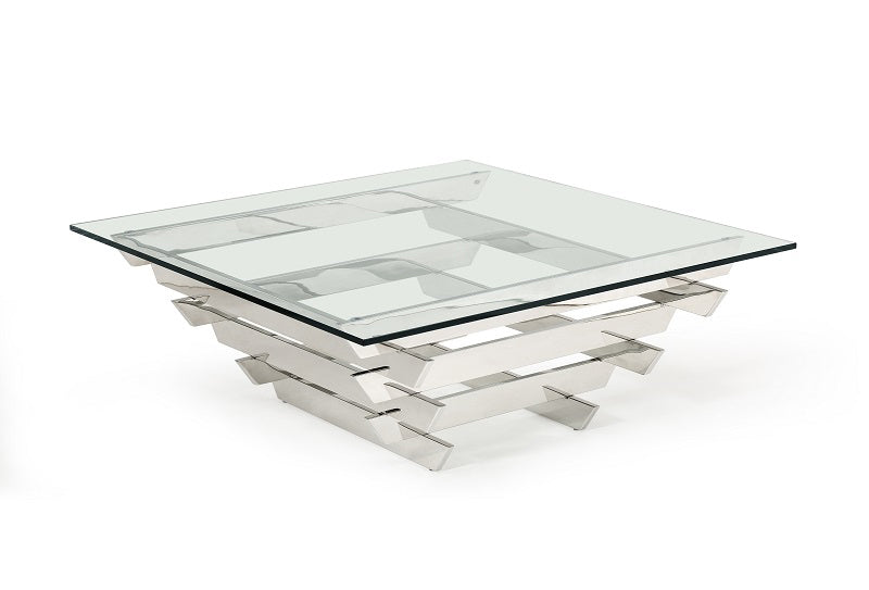  15' Glass and Stainless Steel Square Coffee Table By Homeroots 