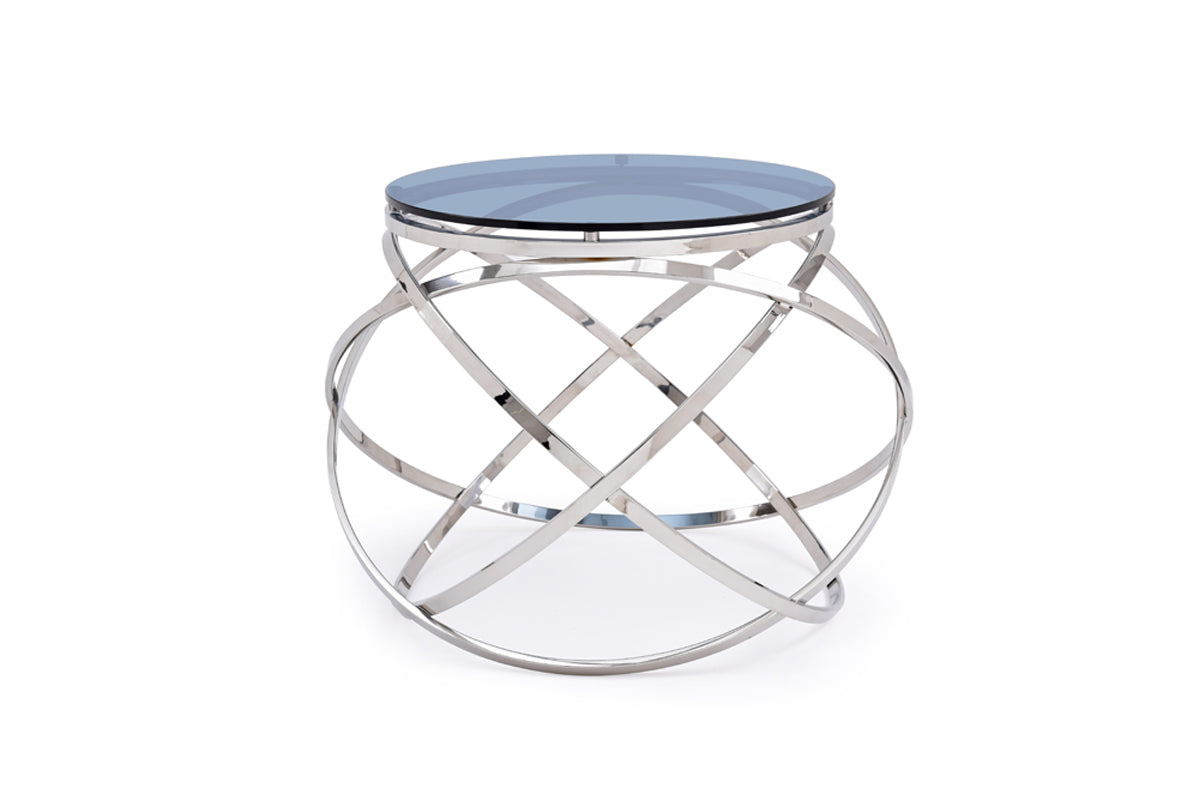  14' Smoked Glass and Stainless Steel End Table By Homeroots 