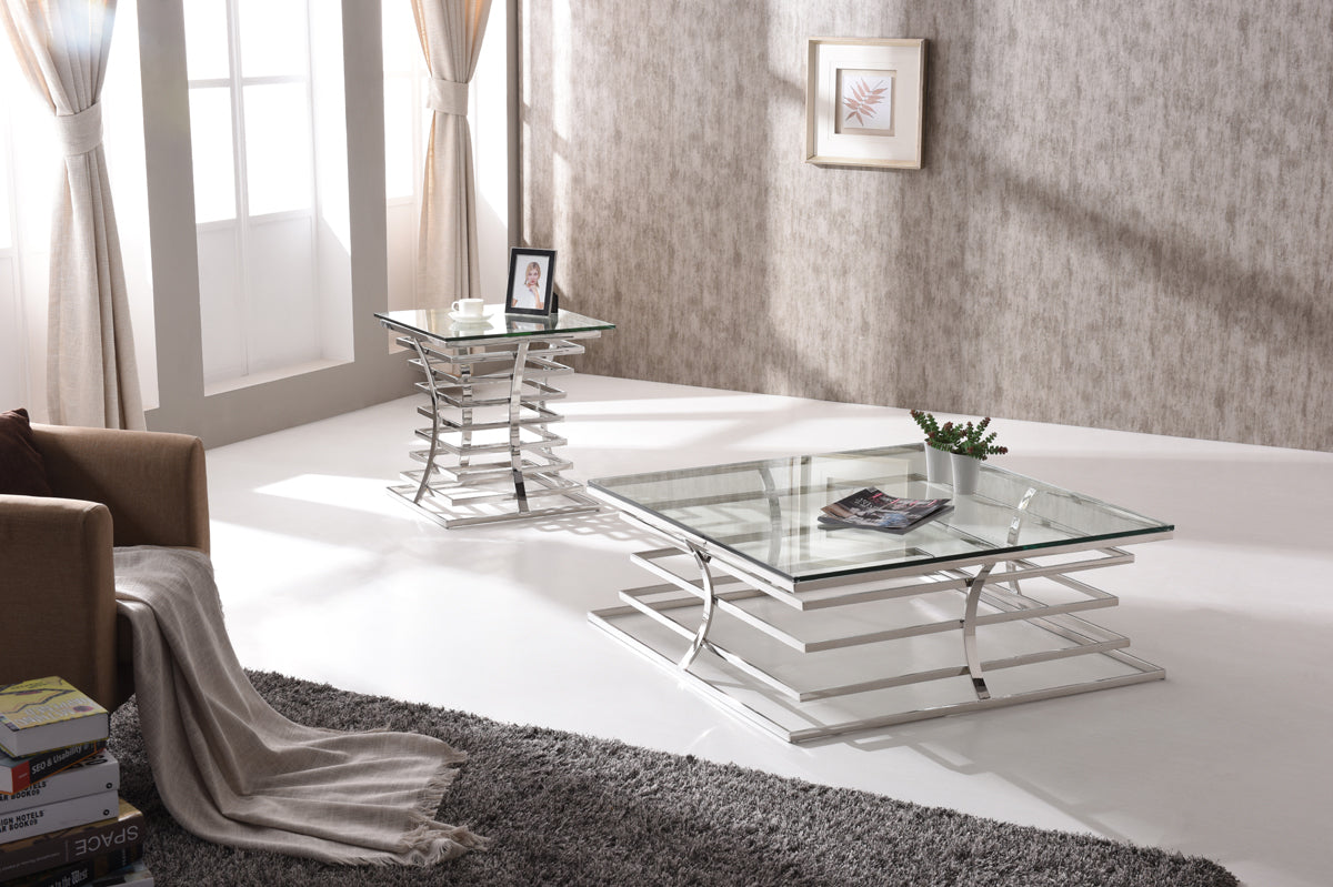  22' Glass and Stainless Steel Square End Table By Homeroots 