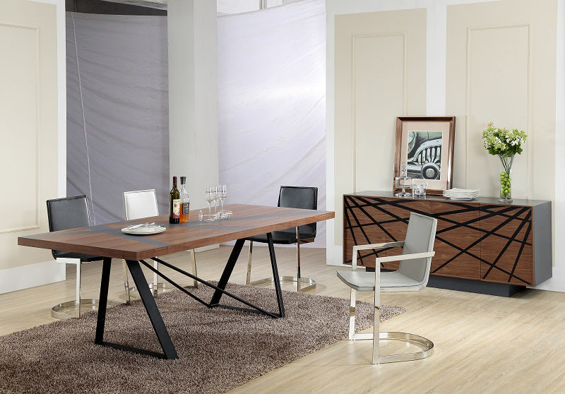  30' Walnut Veneer And Grey Stainless Steel Dining Table By Homeroots 