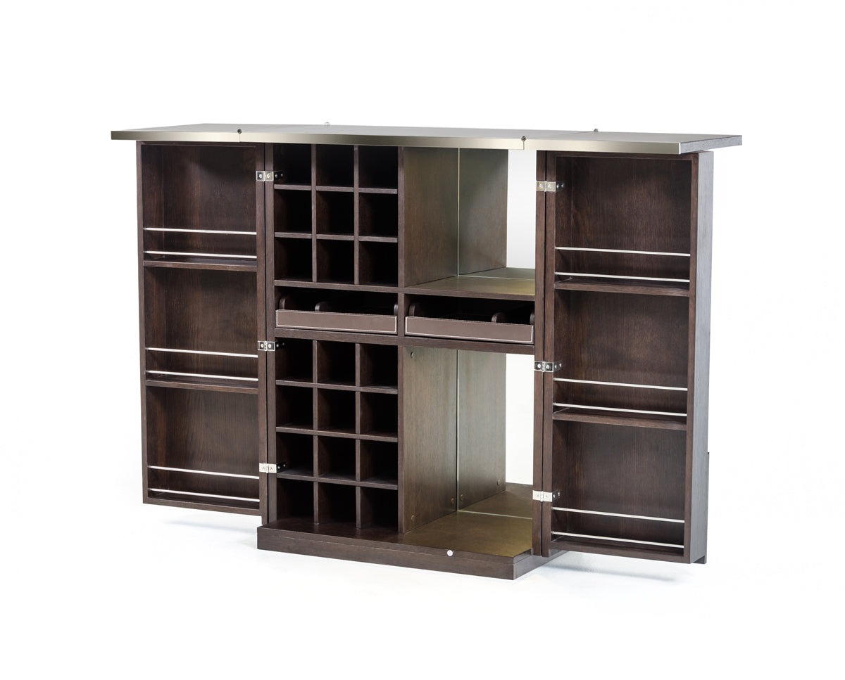  47' Brown Oak Veneer And Leatherette Wine Cabinet By Homeroots 