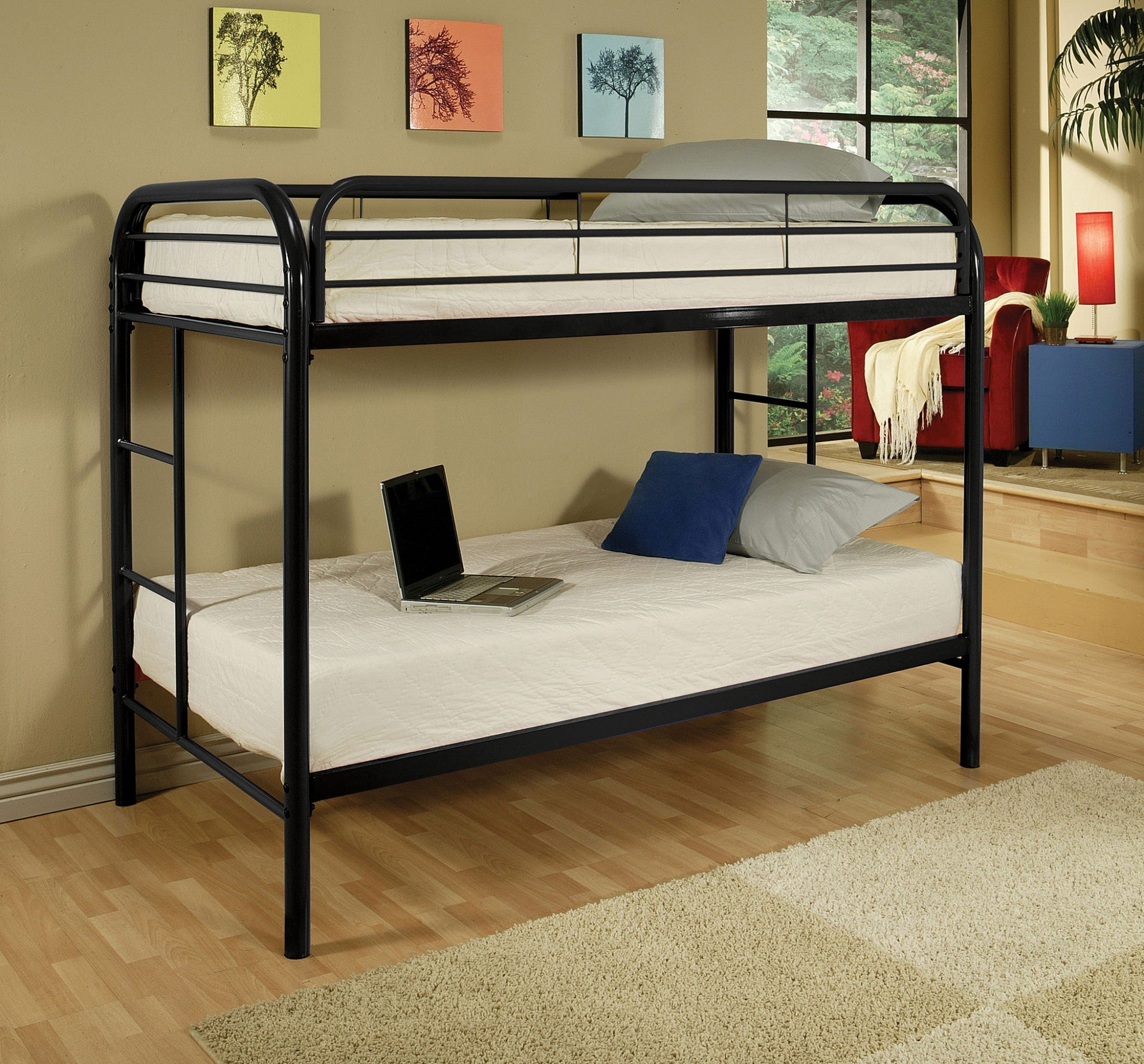  Twin Over Twin Black Metal Tube Bunk Bed By Homeroots 