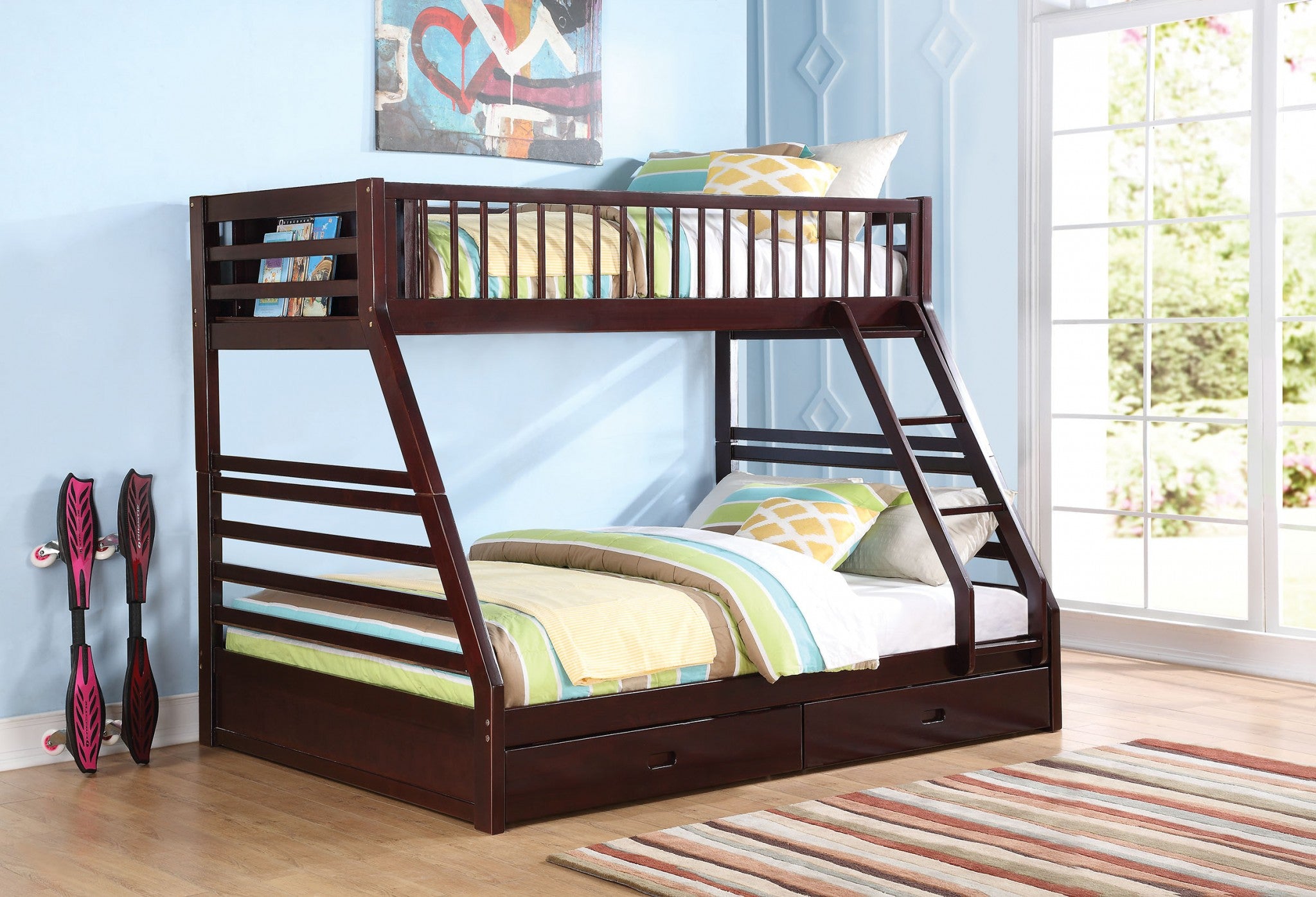  Espresso Pine Wood Twin Xl Over Queen Bunk Bed By Homeroots 