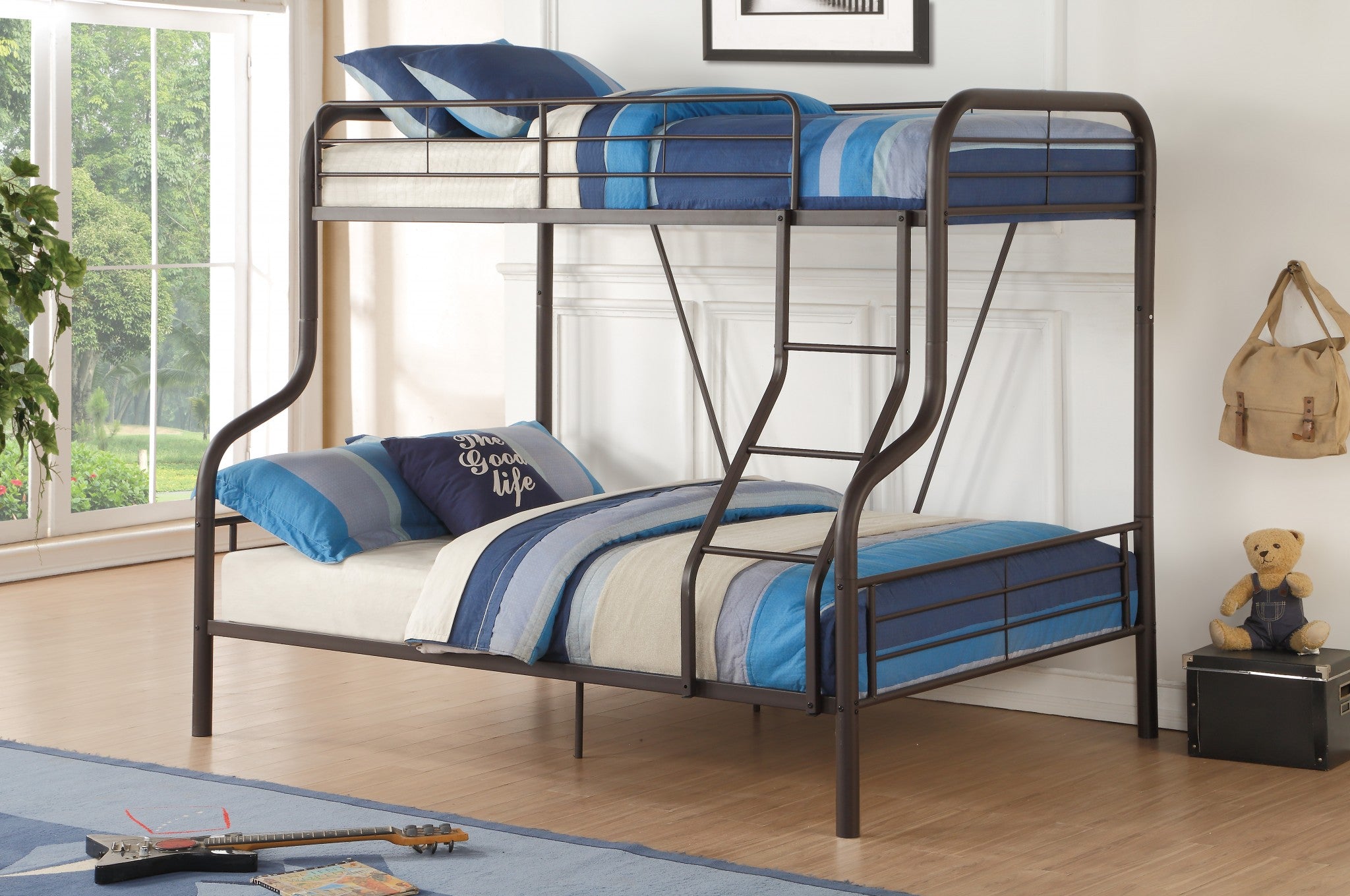  Twin Over Full Sandy Black Metal Tube Bunk Bed By Homeroots 