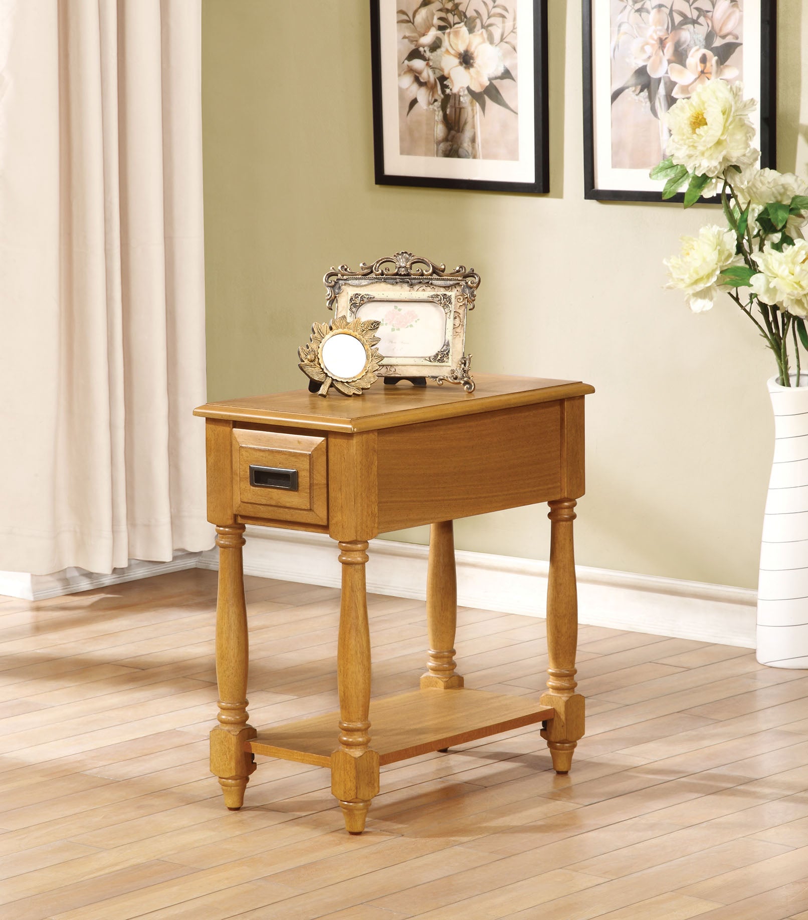  Rectangular Light Oak Finish Wood Side Table By Homeroots 