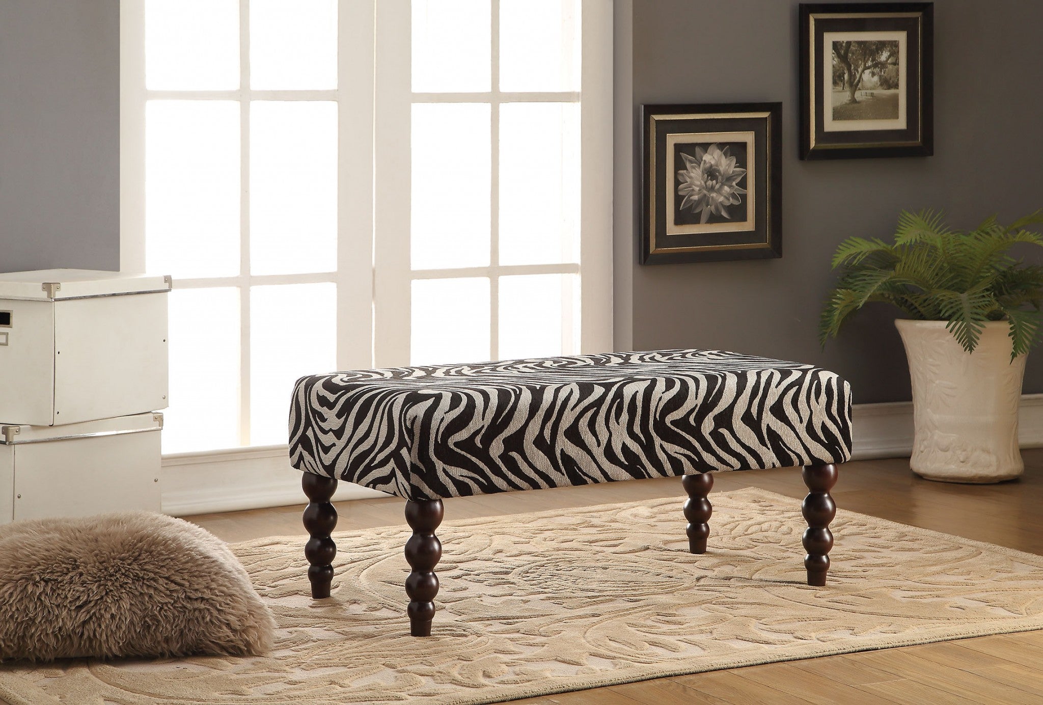  Zebra Fabric And Rubber Wood Bench By Homeroots 