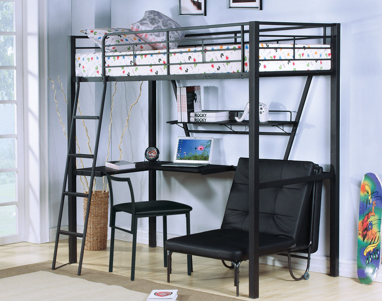  Silver And Black Metal Tube Loft Bed With Desk By Homeroots 