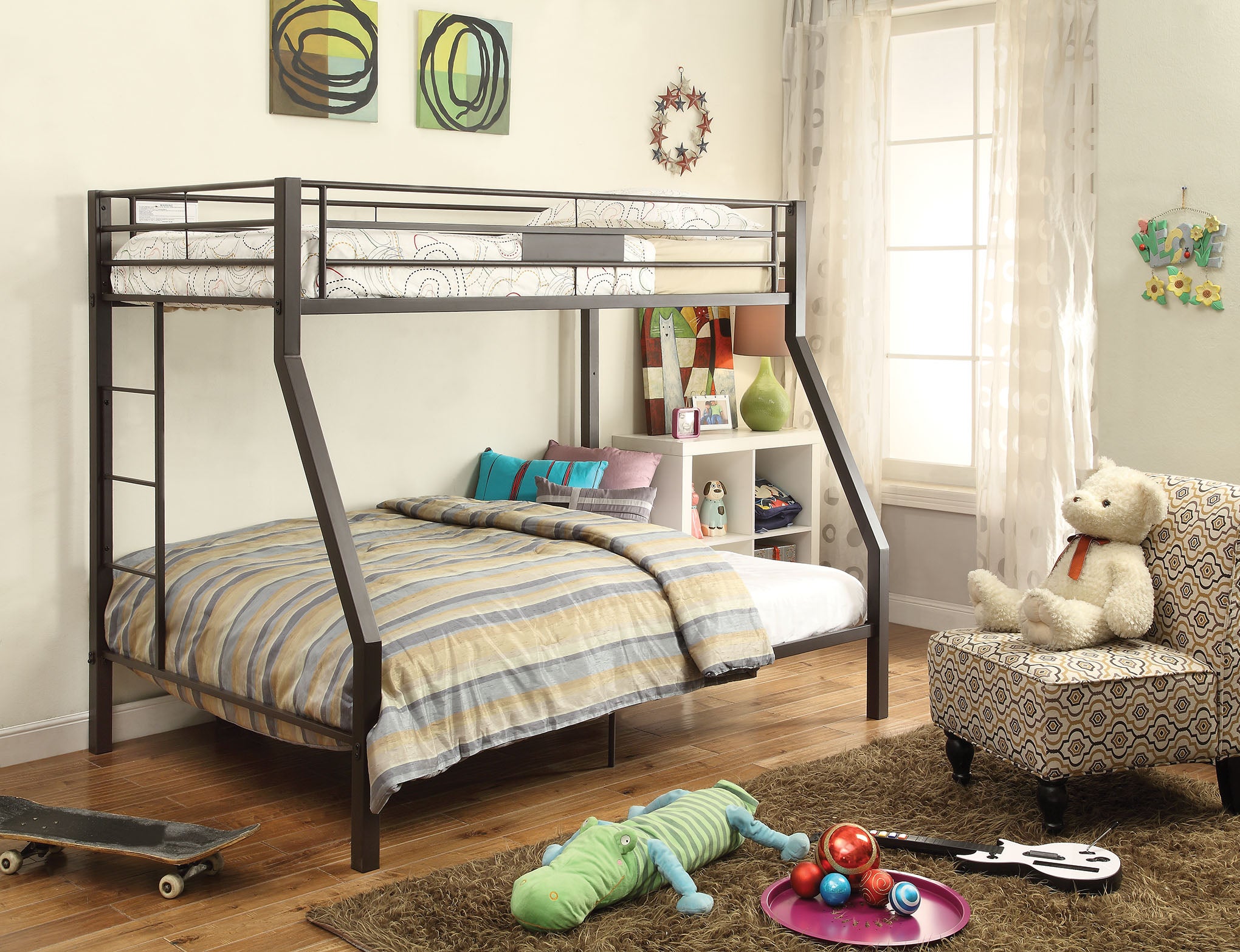  Twin Over Full Brown Metal Tube Bunk Bed By Homeroots 