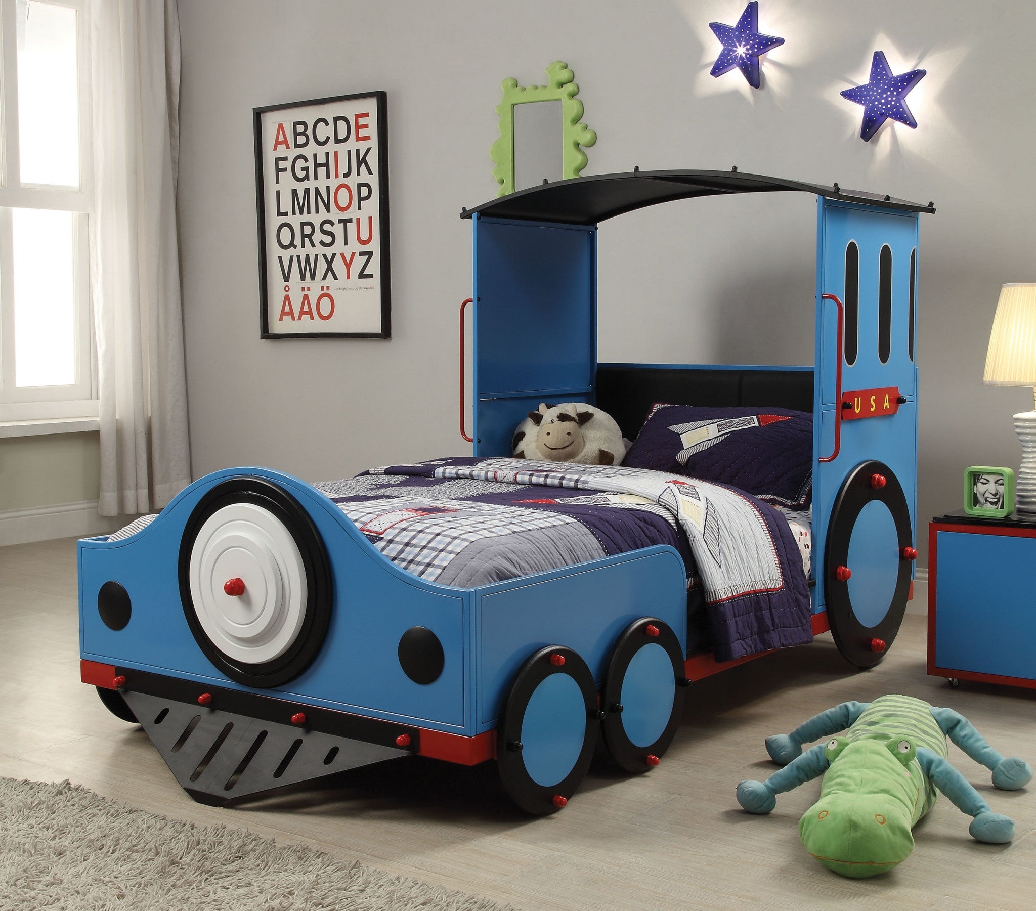  Blue Red And Black Train Metal Twin Bed By Homeroots 