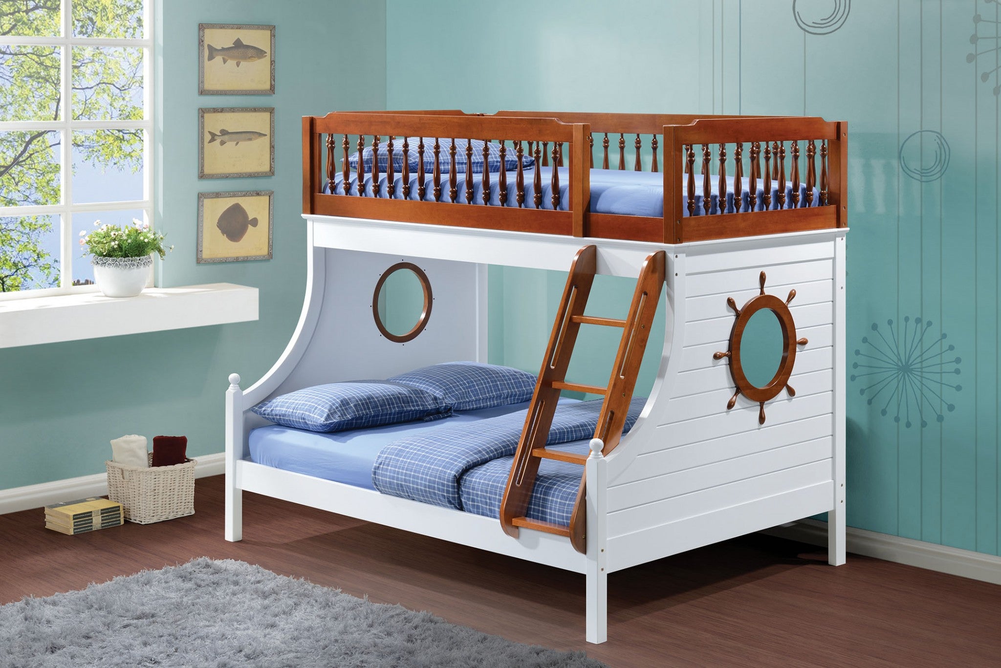  Twin Over Full Oak And White Bunk Bed By Homeroots 