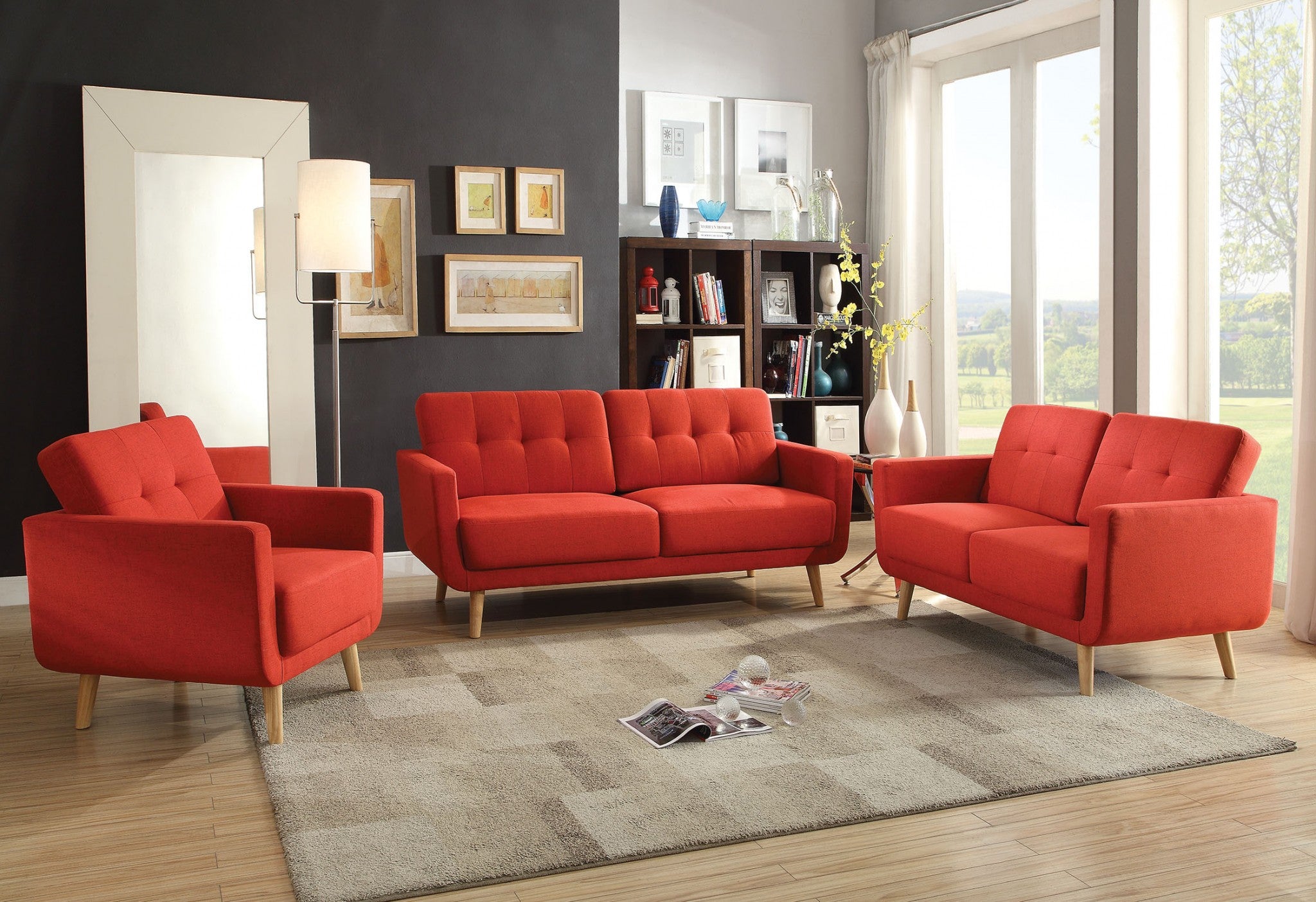  Red Linen Sofa By Homeroots 