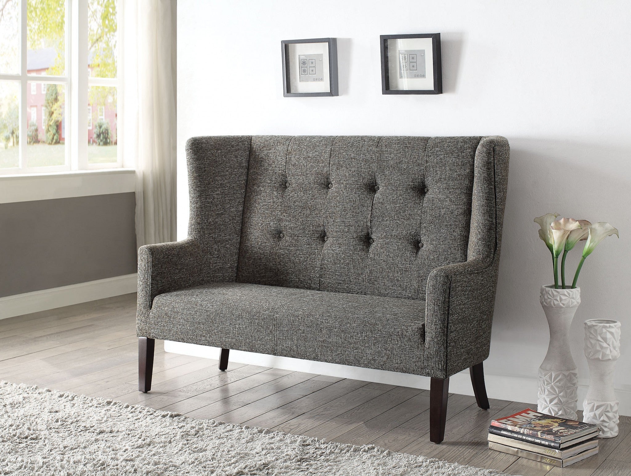  Gray Fabric And Espresso Settee By Homeroots 