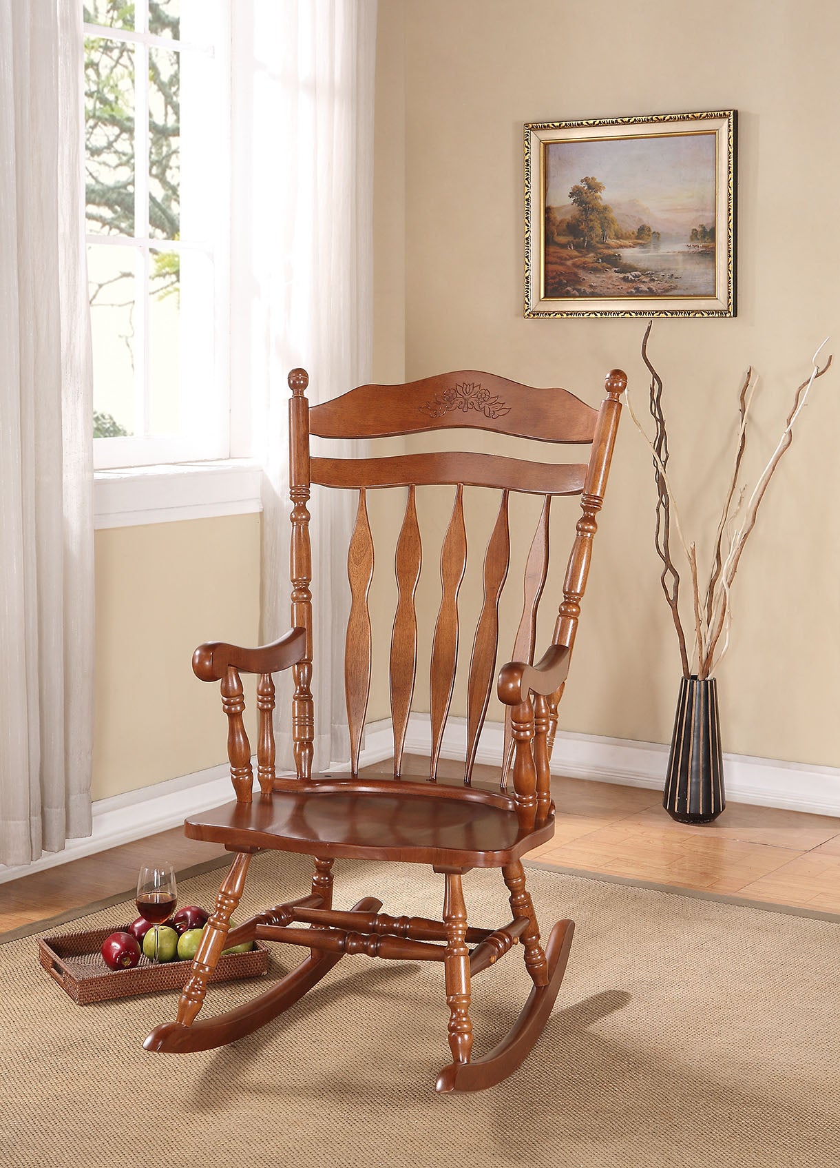  Dark Walnut Rubber Wood Rocking Chair By Homeroots 