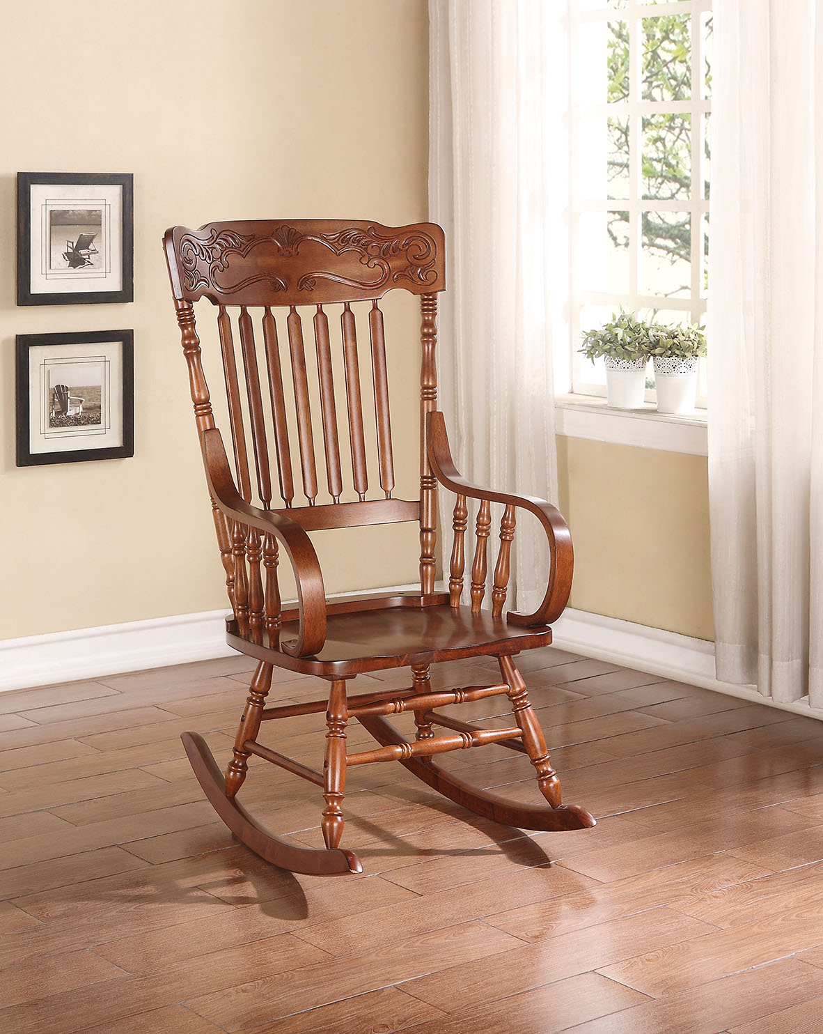  Tobacco Rubber Wood Rocking Chair By Homeroots 