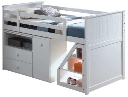  White Loft Bed With Chest And Swivel Deskladder By Homeroots 