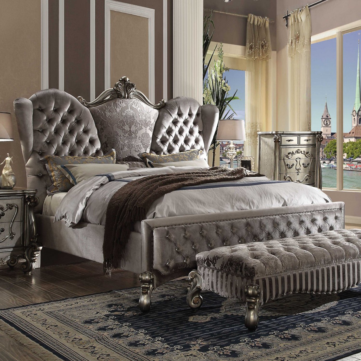  Gray Velvet King Bed By Homeroots 