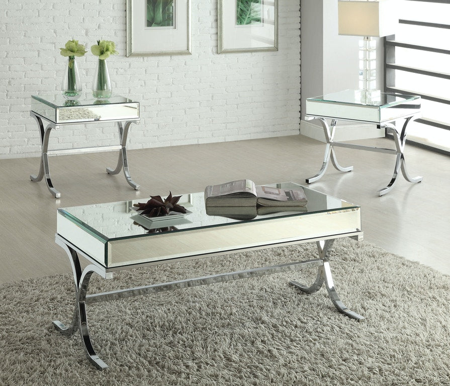  Mirrored Top And Chrome End Table By Homeroots 