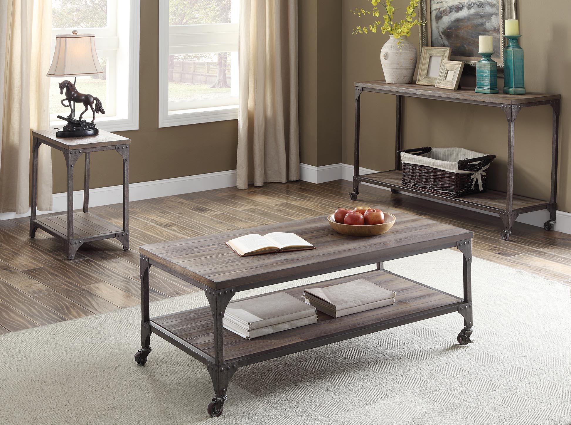  Weathered Oak And Antique Silver Coffee Table By Homeroots 