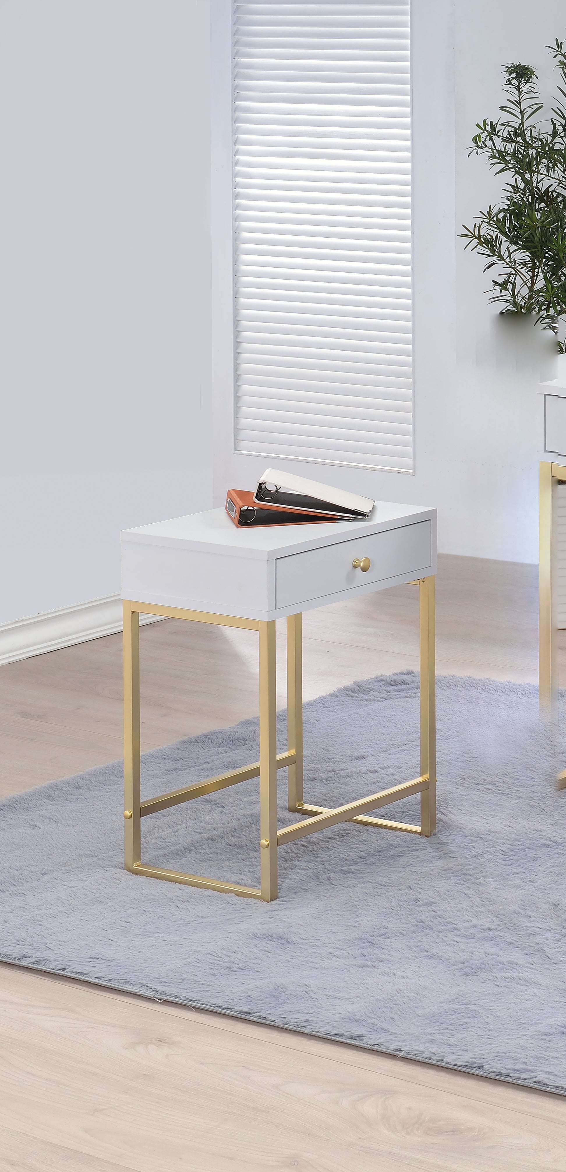  Sleek White and Brass End or Side Table By Homeroots 