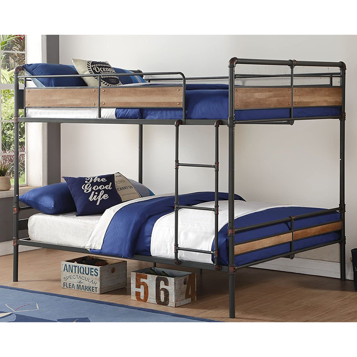  Sandy Black Dark Bronze Handbrushed Queen Over Queen Bunk Bed By Homeroots - 286145 