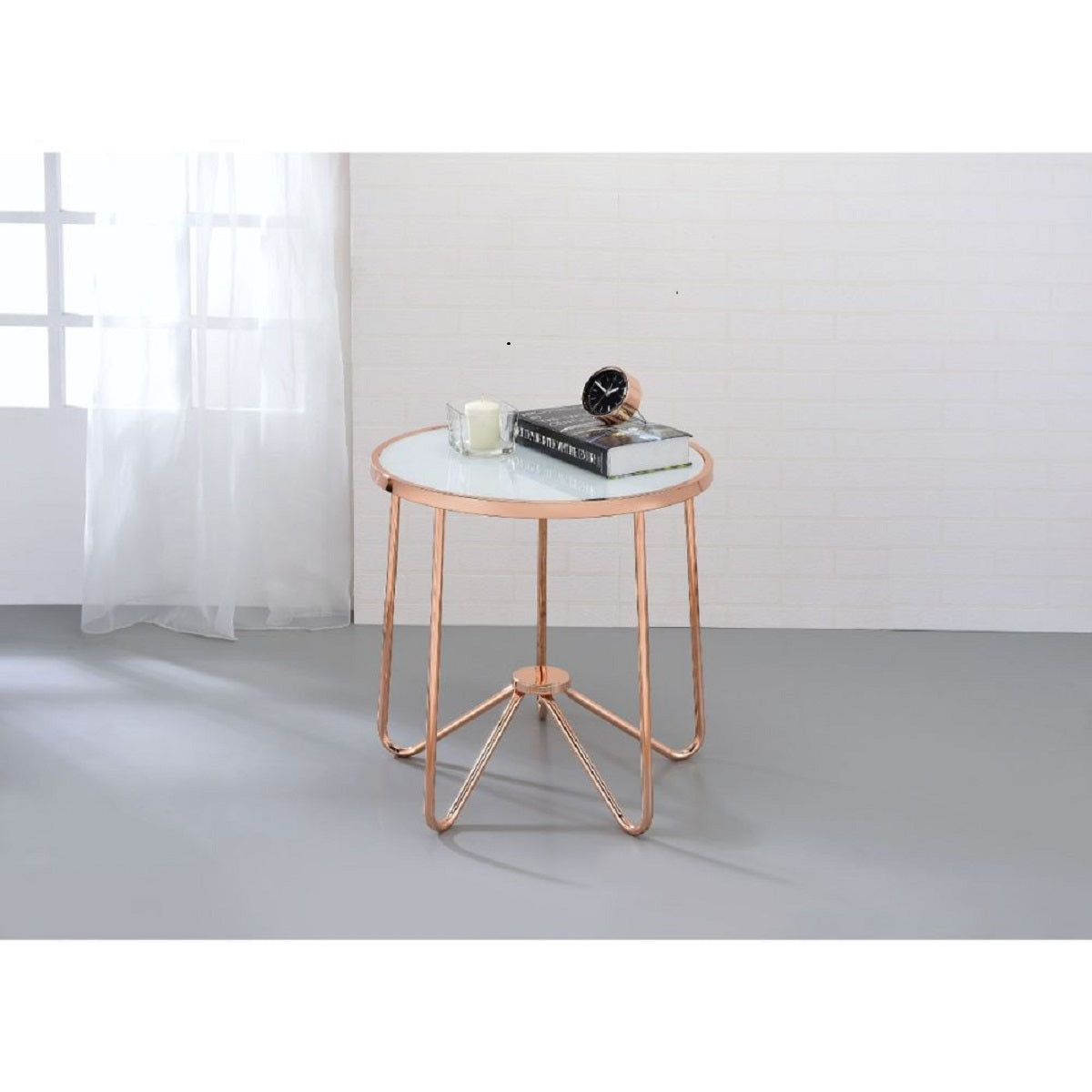  Frosted Glass And Rose Gold End Table By Homeroots 