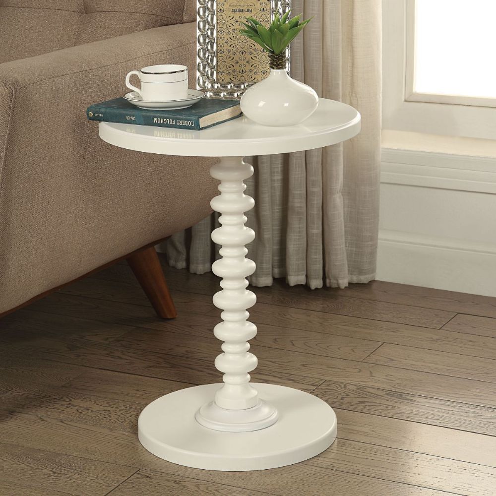  Fun White Wood Pedestal End Table By Homeroots 