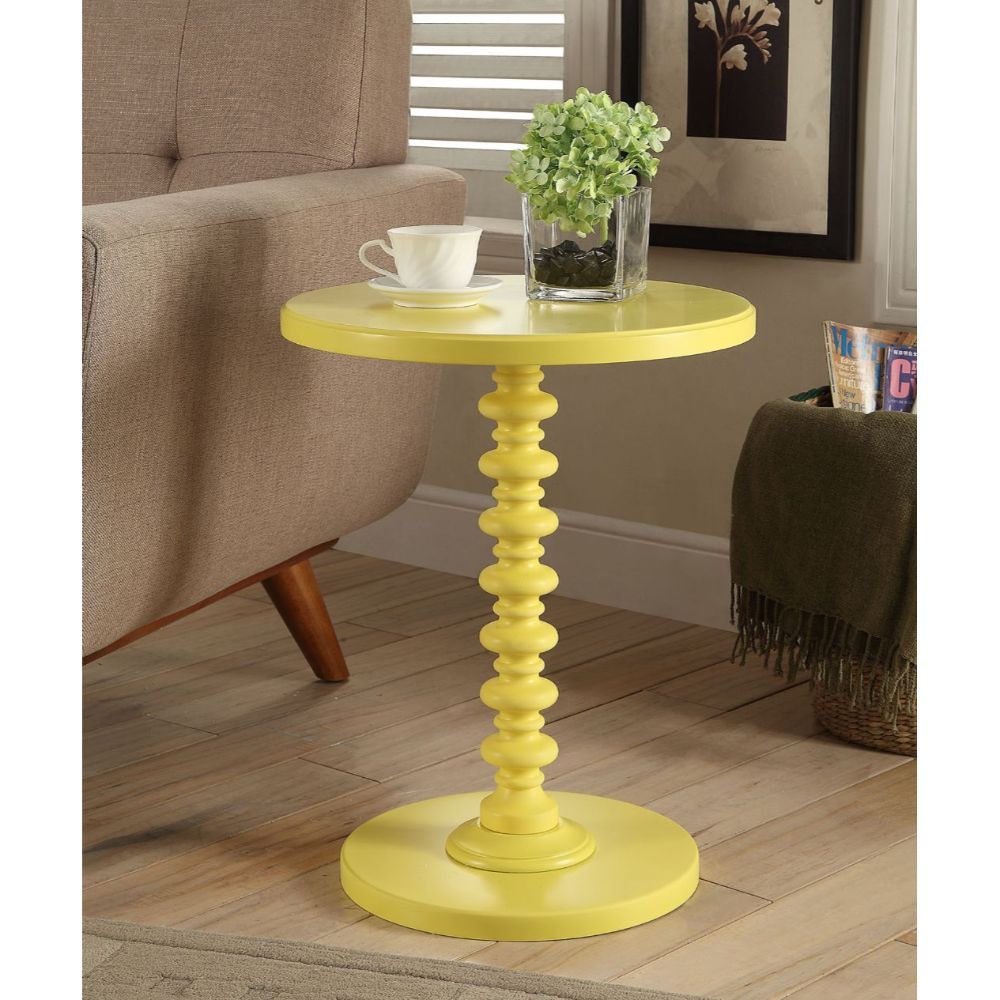  Yellow Solid Wooden Spindle Side Table By Homeroots 