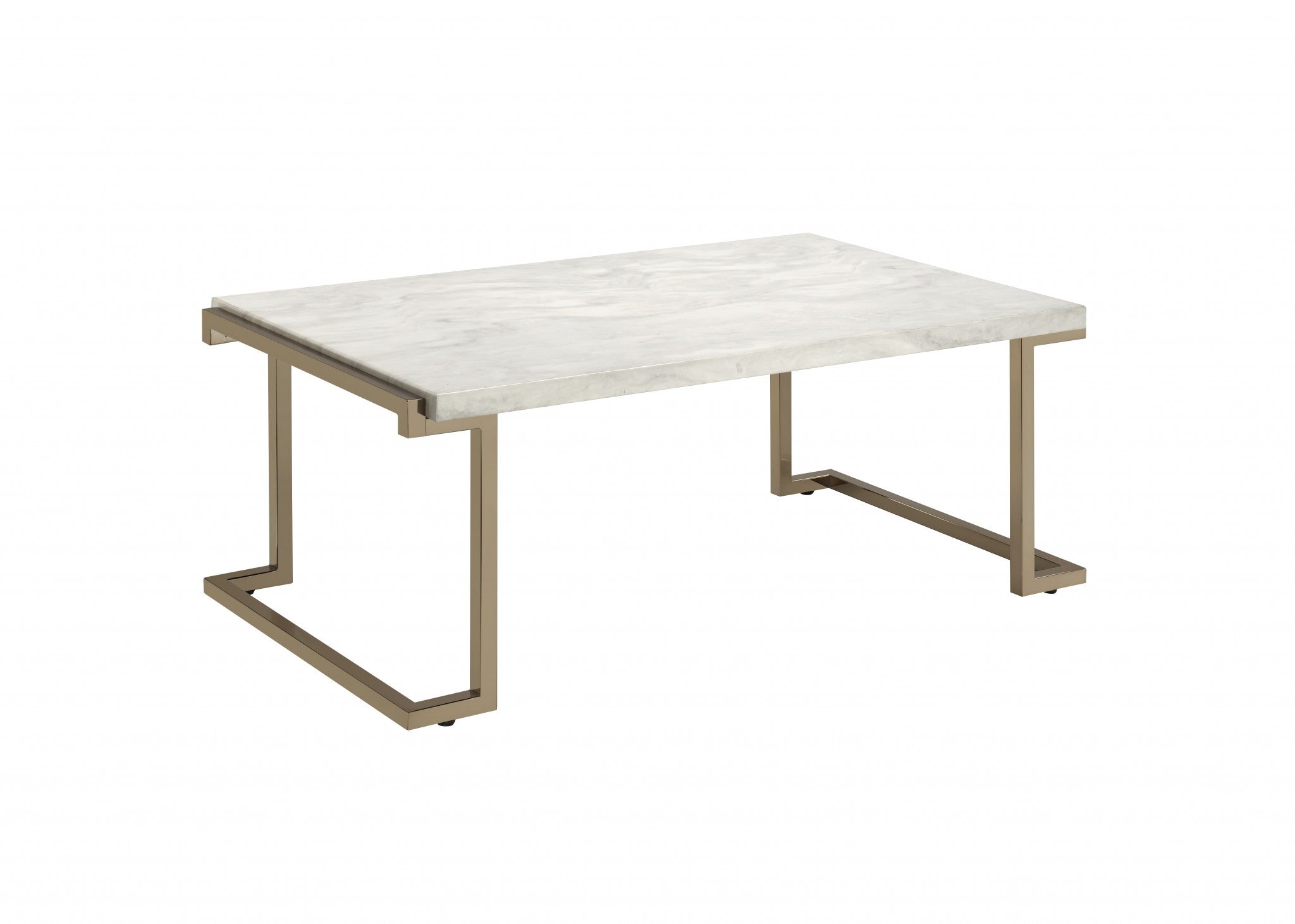  Rectangular Marble Top with Champagne Metal Base Cofee Table By Homeroots 