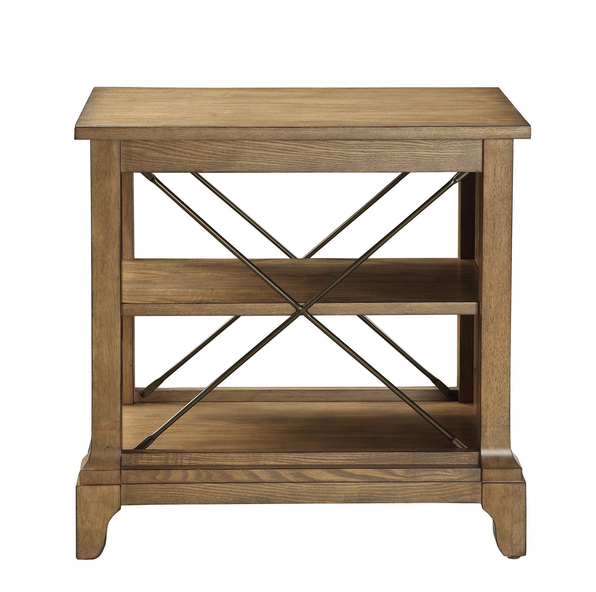  Rustic Light Oak End Table with X-Bar Detail By Homeroots 