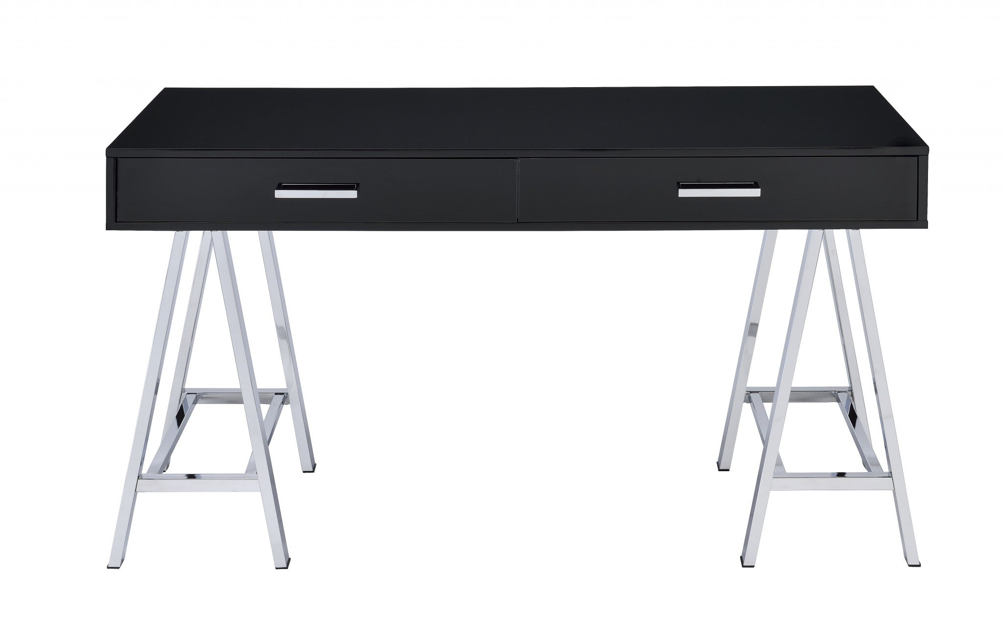  Desk In Black & Chrome - Glossy Polyester Particl Black & Chrome By Homeroots 