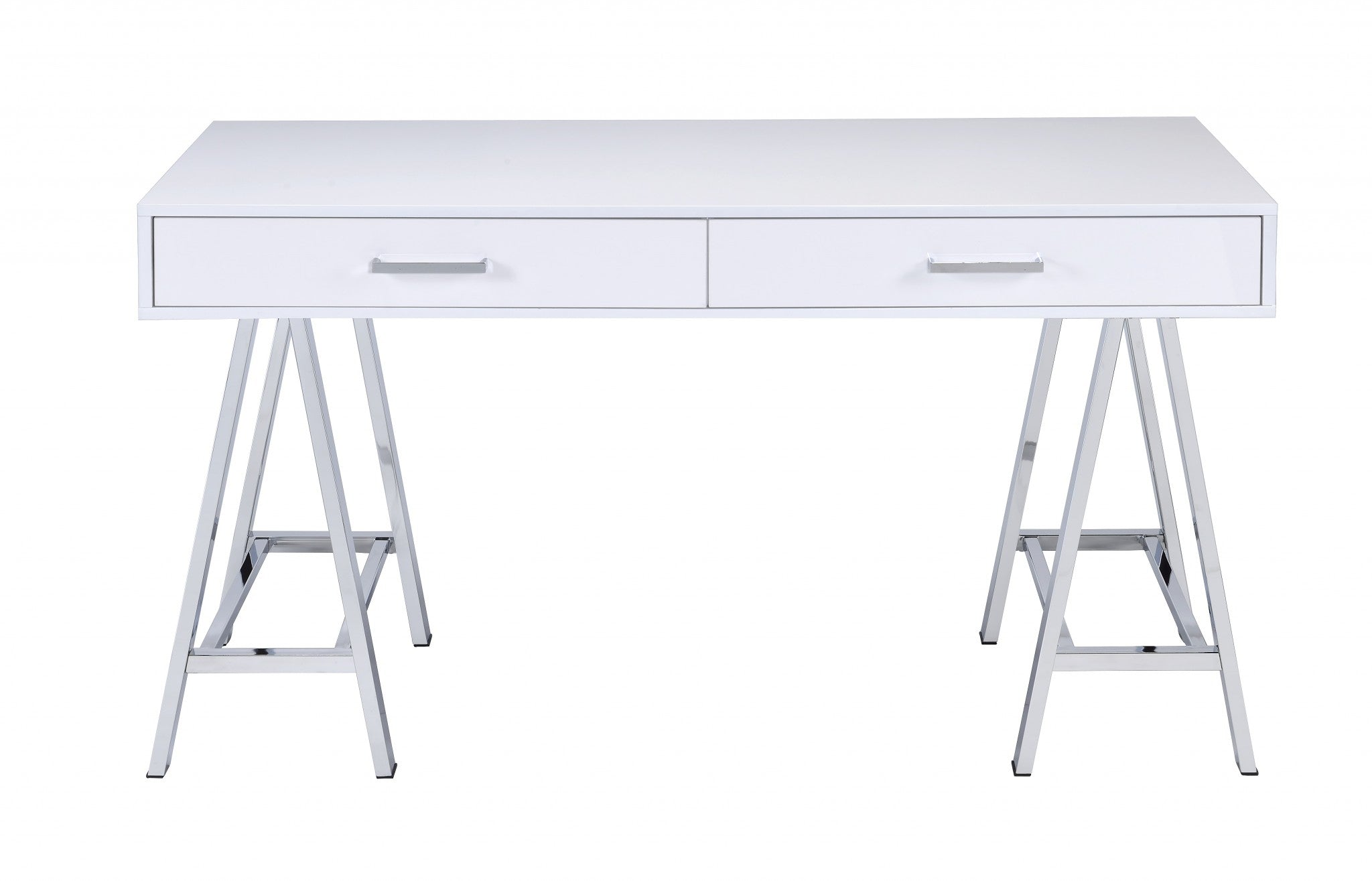  White And Chrome Glossy Polyester Desk By Homeroots 