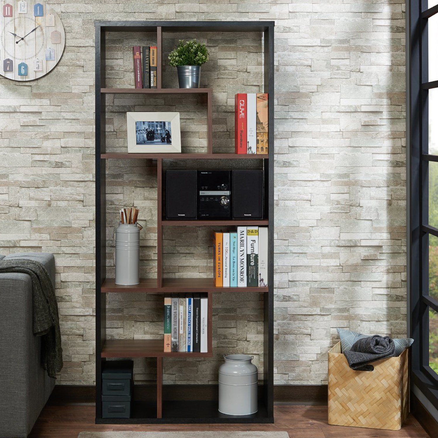  Black And Walnut Veneer Cube Bookcase By Homeroots 