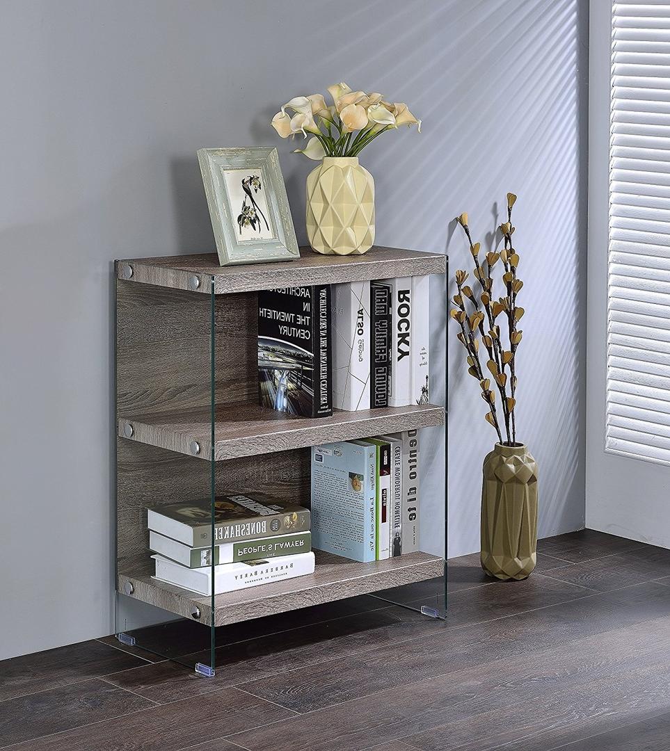  Clear Glass And Gray Oak Bookcase By Homeroots 