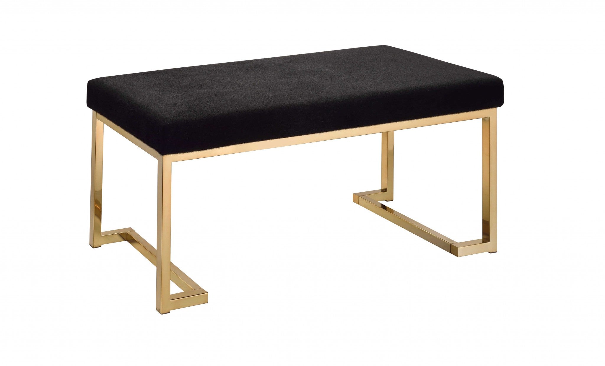  Modern Rectangular Black Padded Bench with Champagne Metal Base By Homeroots 