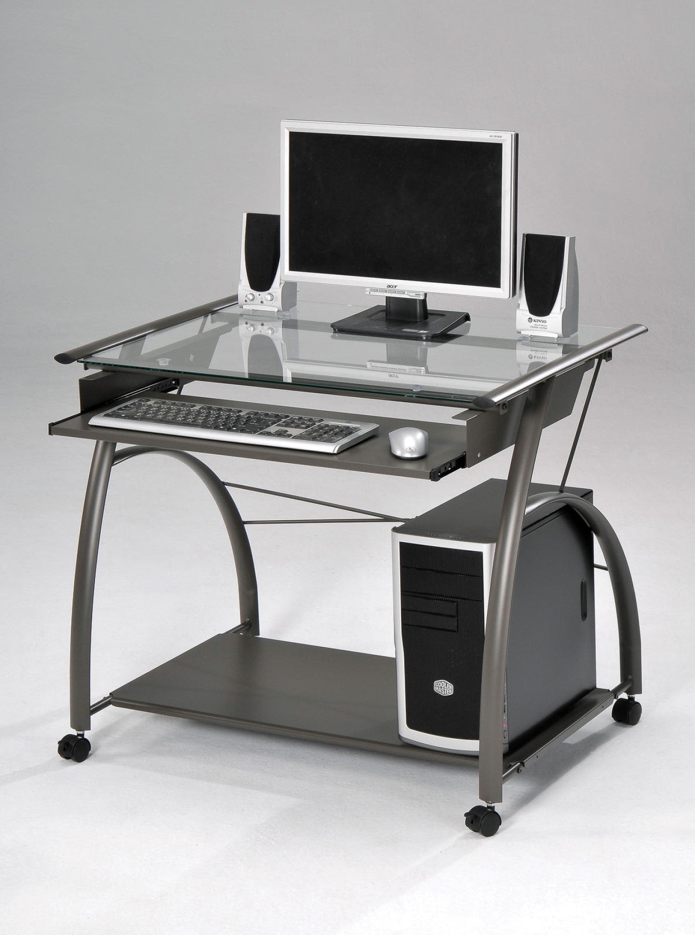  Sleek Pewter and Glass Computer Desk. By Homeroots 