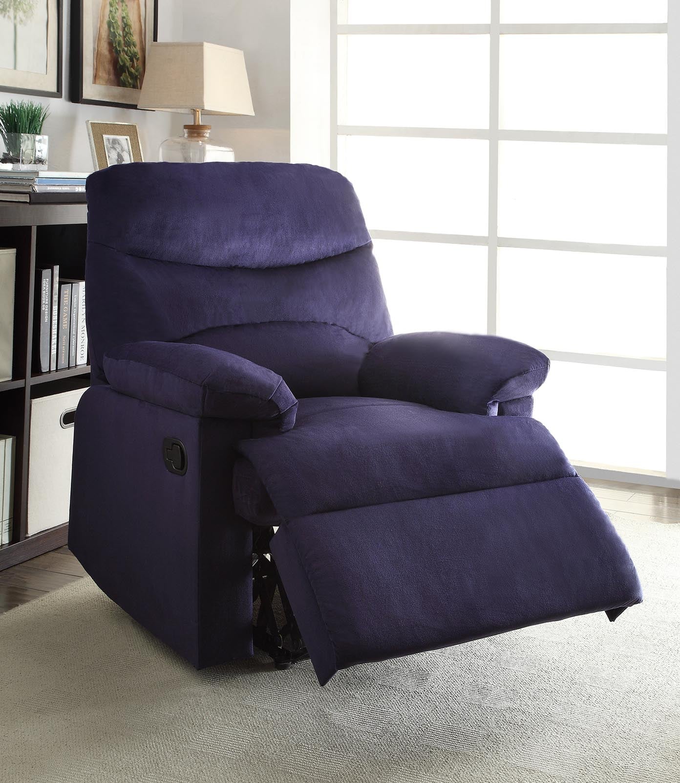  Blue Woven Fabric Upholstered Recliner with Knock Down Back By Homeroots 