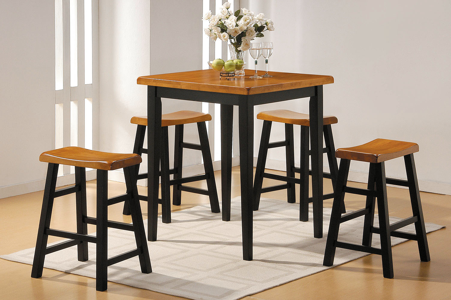  5Pc Oak Black Rubber Wood Counter Height Set By Homeroots 