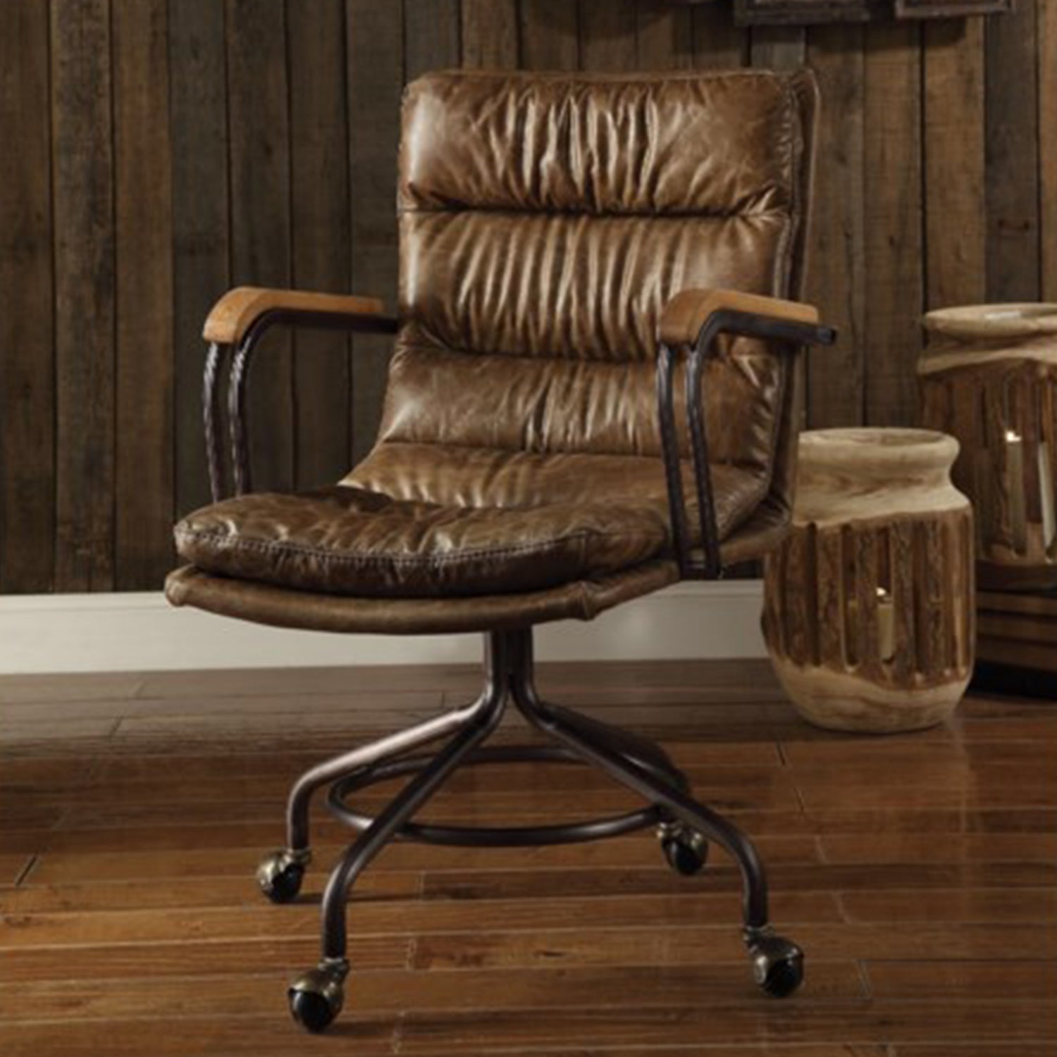  Vintage Whiskey Top Grain Leather Office Chair By Homeroots 