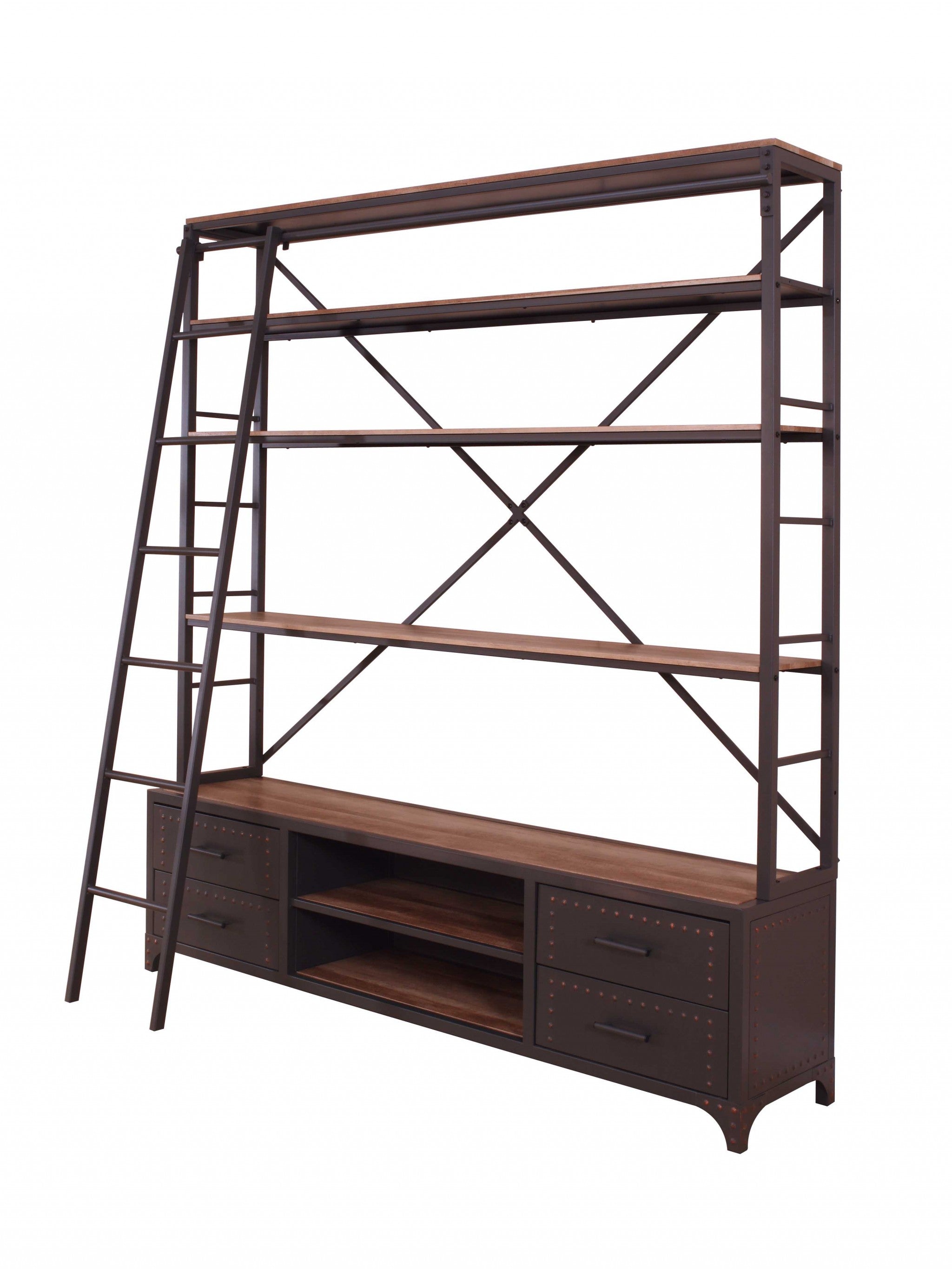  74 X 29 X 83 Sandy Gray Metal Tube Bookcase With Ladder By Homeroots 