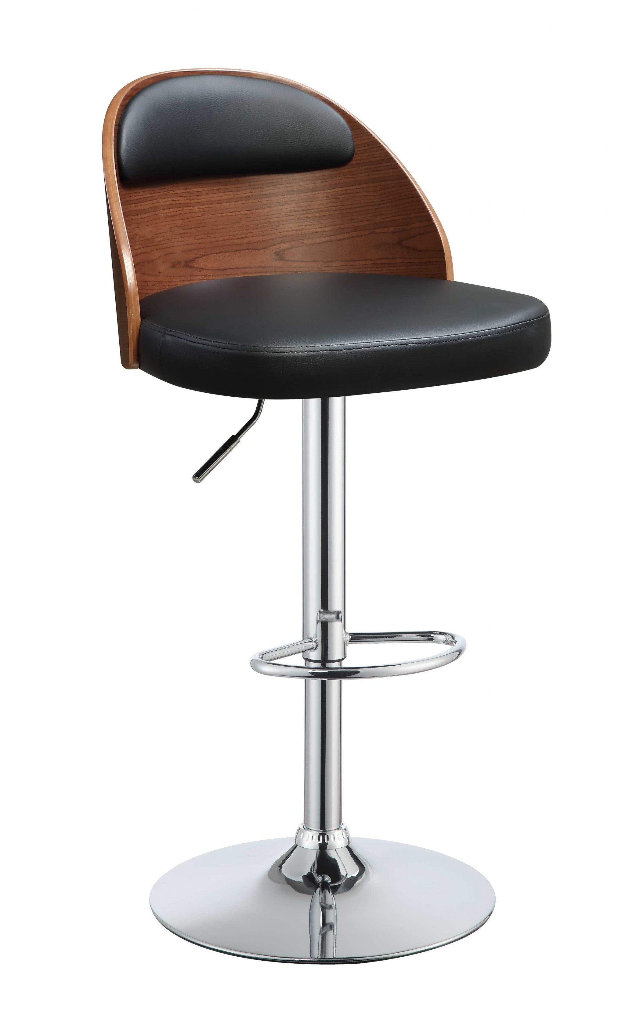  Black Leather Walnut Wooden Back Adjustable Stool By Homeroots 