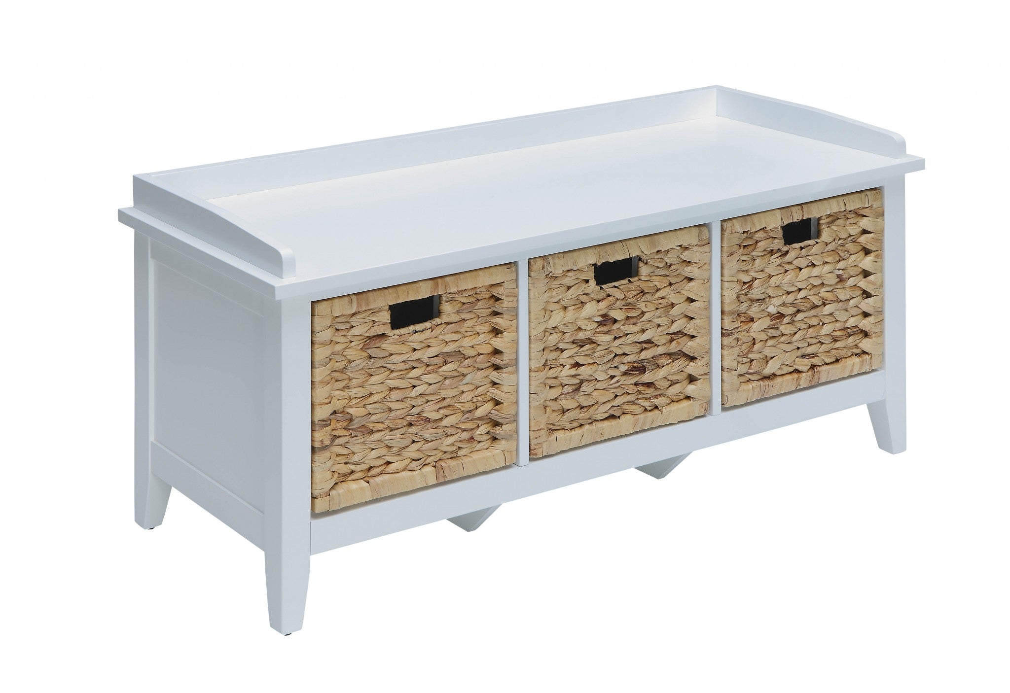  White Solid Wood Leg Storage Bench By Homeroots 