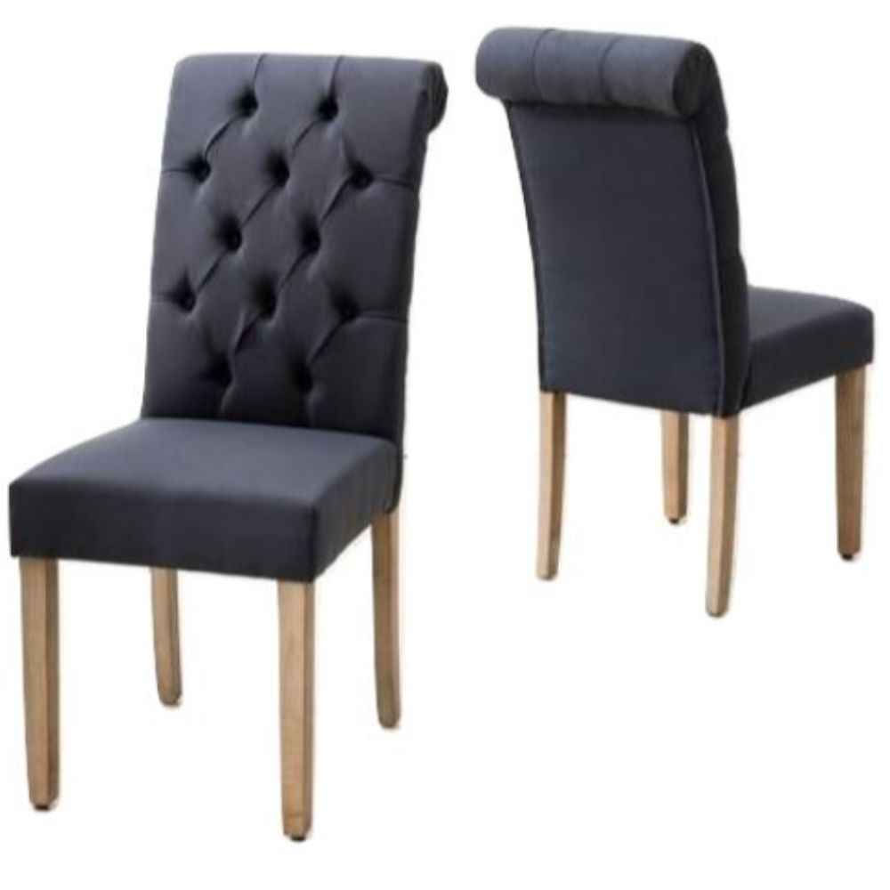  Blue Roll Top Tufted Linen Fabric Modern Dining Chair In A Set Of 2 By Homeroots 