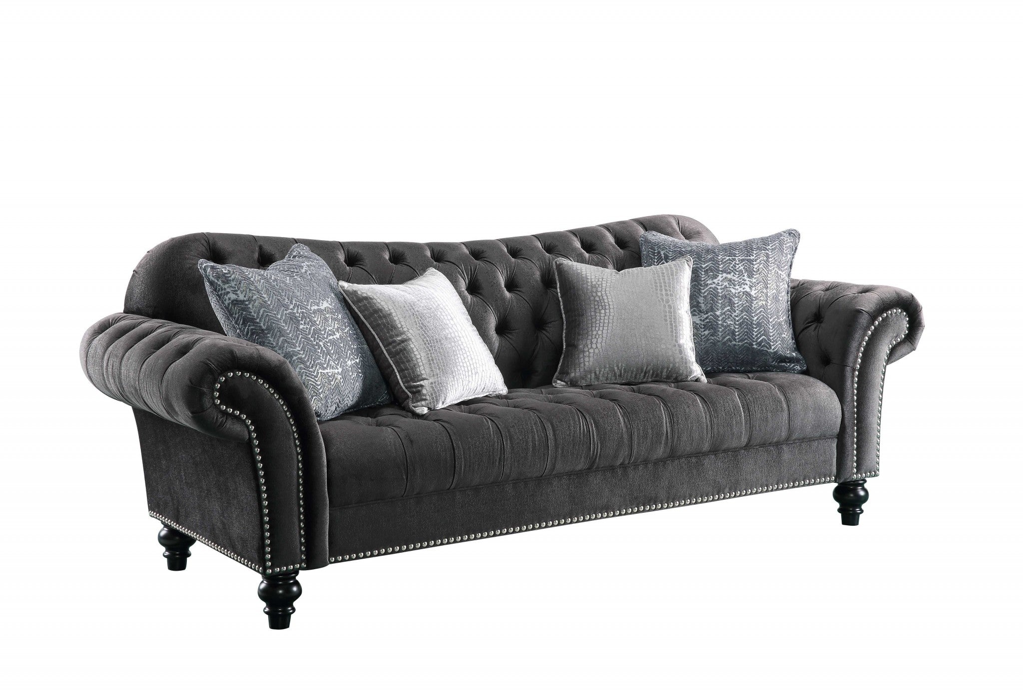  Dark Gray Velvet Sofa w Pillows By Homeroots - 318830 