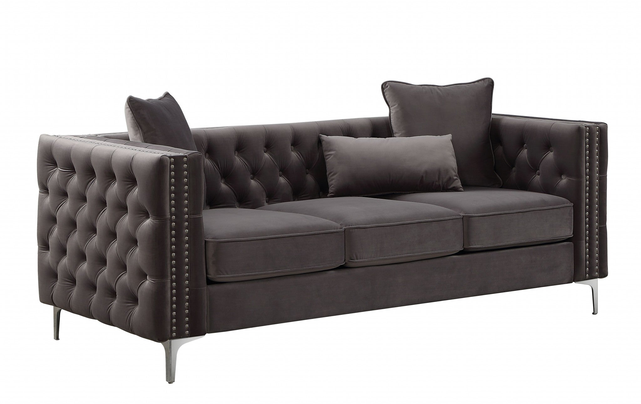  Dark Gray Velvet Sofa w Pillows By Homeroots - 318845 