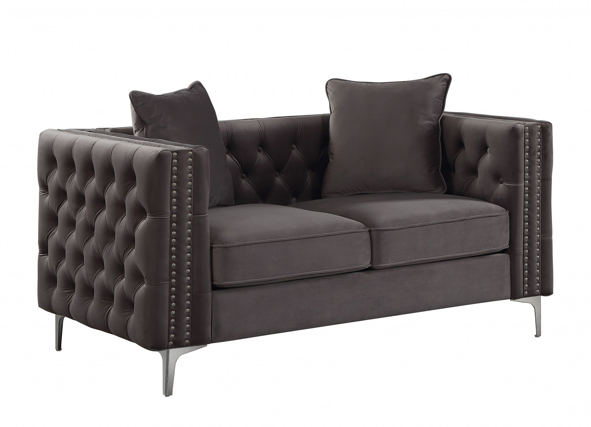  Dark Gray Velvet Loveseat w Pillows By Homeroots - 318846 