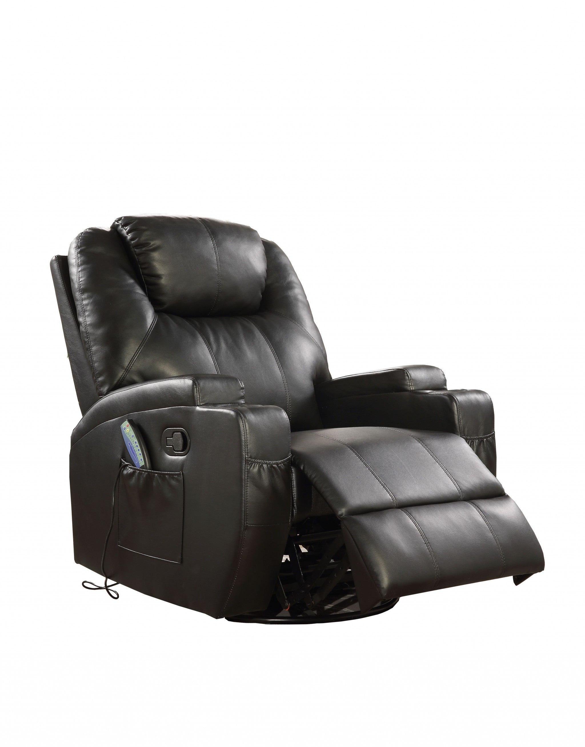  Black Bonded Leather Match Swivel Rocker Recliner With Massage By Homeroots 