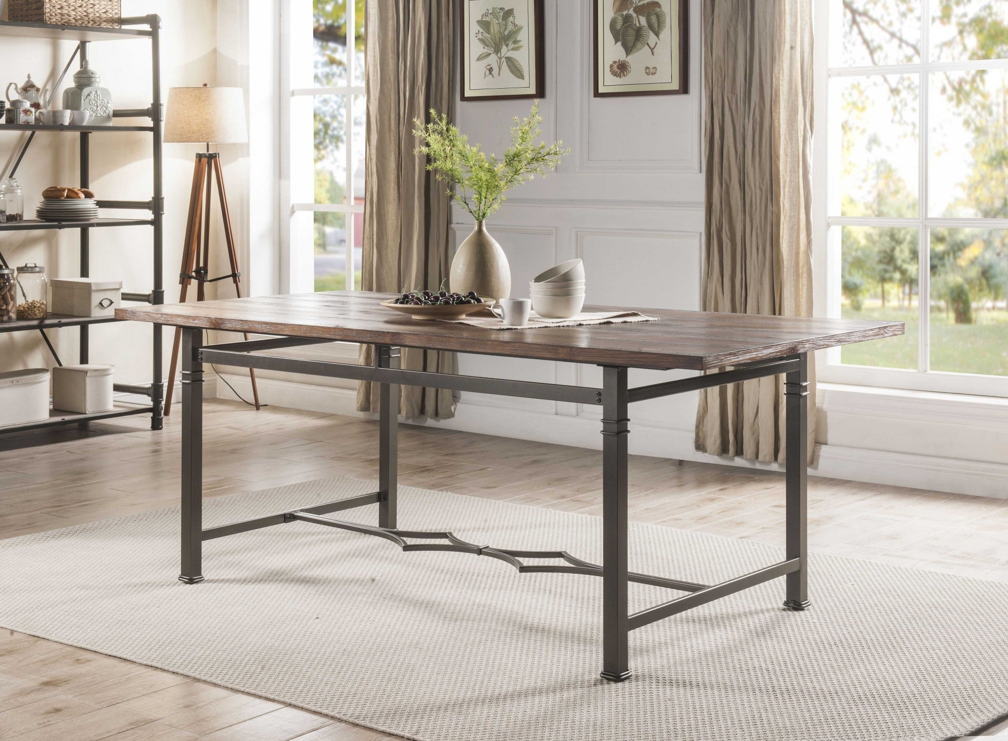  Weathered Dark Oak And Dark Bronze Dining Table By Homeroots 