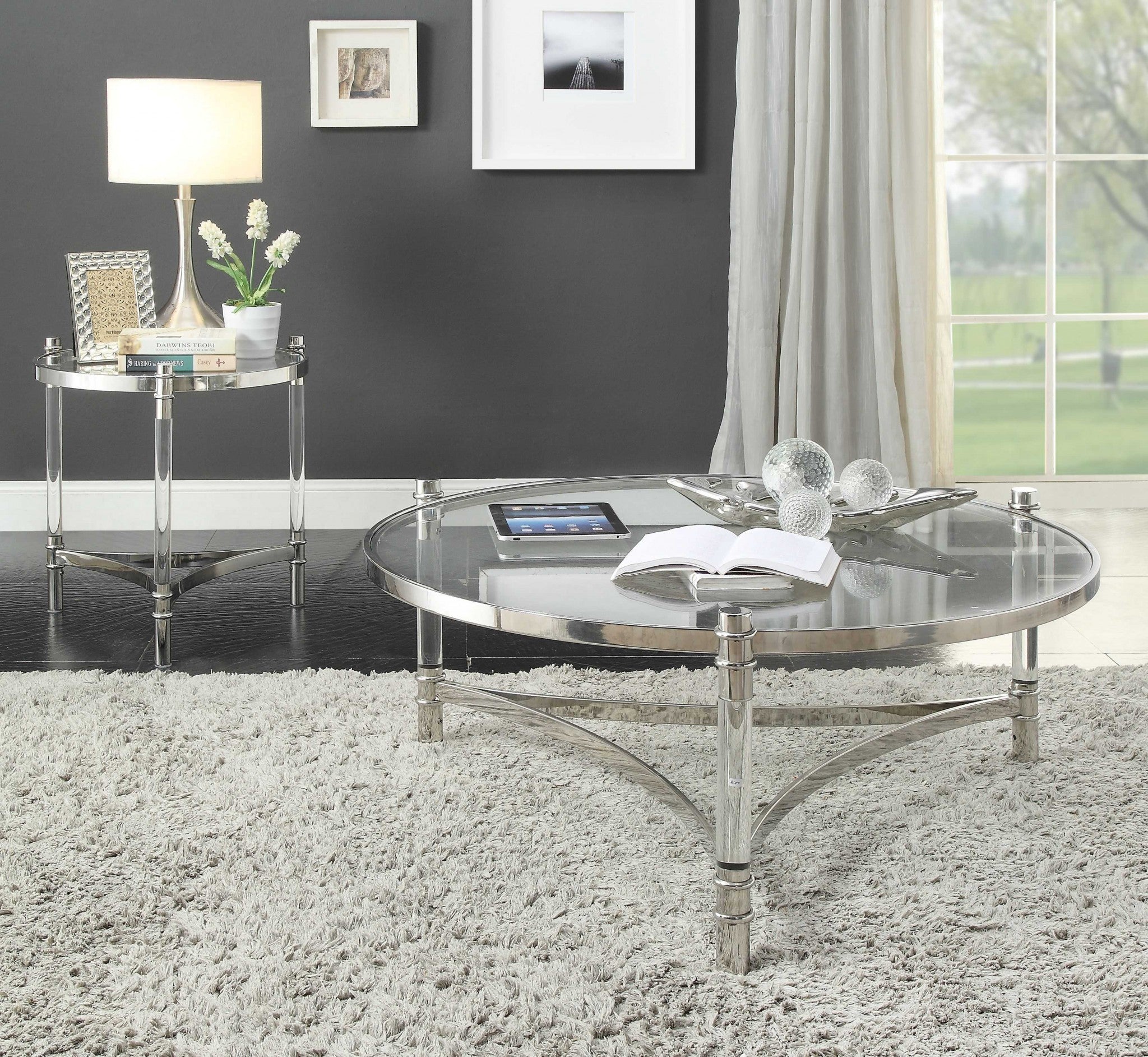  Clear Acrylic Stainless Steel And Clear Glass Coffee Table By Homeroots 